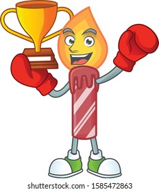 Super cool Boxing winner red stripes candle in mascot cartoon style