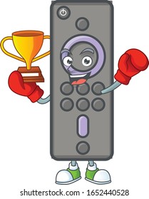 Super cool Boxing winner of remote control TV in mascot cartoon design