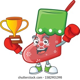 Super cool Boxing winner santa socks in mascot cartoon style