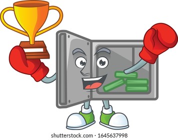 Super cool Boxing ganador de caja de seguridad abierto en diseño de caricaturas de mascota