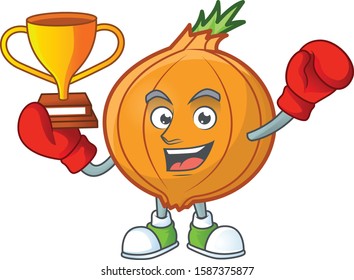 Super cool Boxing winner shallot in mascot cartoon style