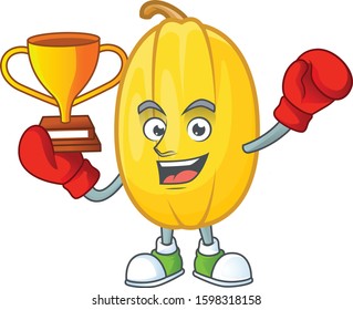 Super cool Boxing winner spaghetti squash in mascot cartoon style