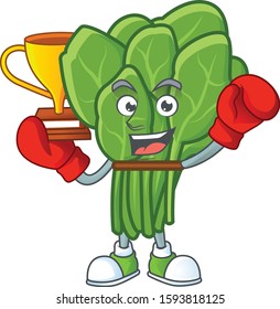 Super cool Boxing winner spinach in mascot cartoon style