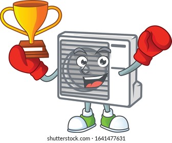 Super cool Boxing winner of split air conditioner in mascot cartoon design