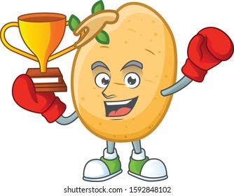 Super cool Boxing winner sprouted potato tuber in mascot cartoon style