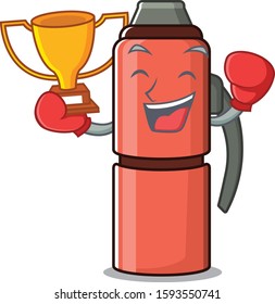 Super cool Boxing winner thermos bottle Scroll in mascot cartoon design