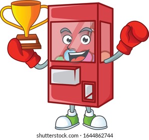 Super cool Boxing winner of toy claw machine in mascot cartoon design