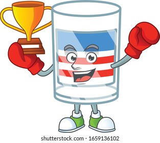 Super cool Boxing winner of USA stripes glass in mascot cartoon design