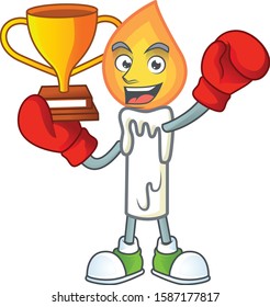 Super cool Boxing winner white candle in mascot cartoon style