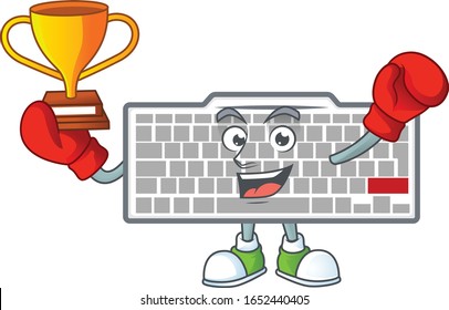Super cool Boxing winner of white keyboard in mascot cartoon design