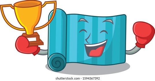 Super cool Boxing winner yoga mattress Scroll in mascot cartoon design