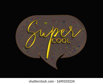 Super Cool Calligraphic flat line Style Text Vector illustration Design.