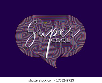 Super Cool Calligraphic flat line Style Text Vector illustration Design.