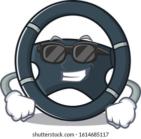 Super cool car steering character wearing black glasses