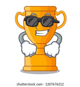 Super cool cartoon trophy cup with star on cyan