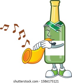 Super cool champagne green bottle cartoon character performance with trumpet