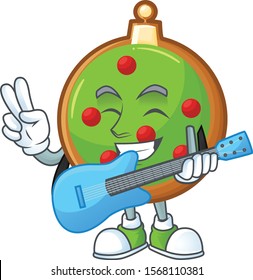 Super cool christmas ball cartoon character performance with guitar.