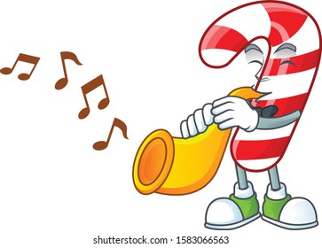 Super cool christmas candy cane cartoon character performance with trumpet