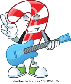 Super cool christmas candy cane cartoon character performance with guitar