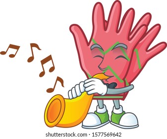 Super cool christmas gloves cartoon character performance with trumpet
