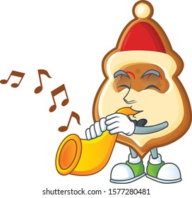 Super cool christmas hat cookies cartoon character performance with trumpet