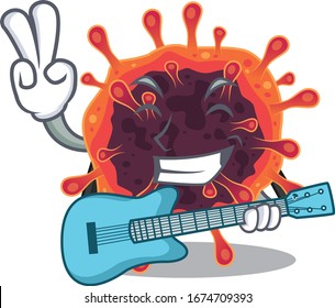 Super cool corona virus zone cartoon playing a guitar