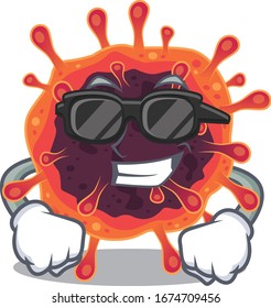 Super cool corona virus zone mascot character wearing black glasses