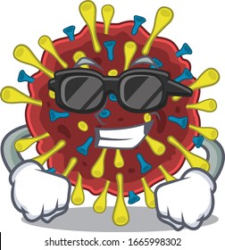 Super cool coronavirus molecule mascot character wearing black glasses
