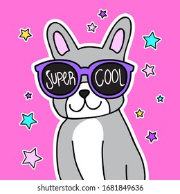 SUPER COOL DOG WITH SUNGLASSES, SLOGAN PRINT VECTOR