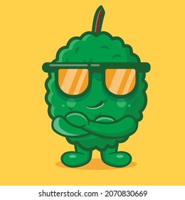 super cool durian fruit mascot isolated cartoon in flat style