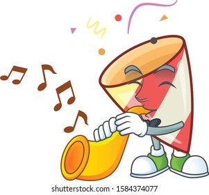Super cool exploding confetti cartoon character performance with trumpet