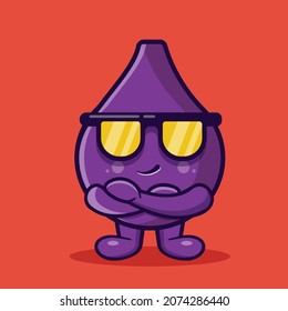 Super Cool Fig Fruit Mascot Isolated Cartoon In Flat Style