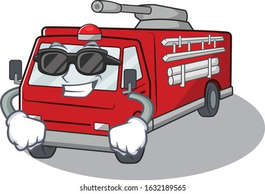 Super cool fire truck character wearing black glasses