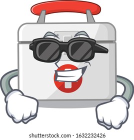 Super cool first aid kit character wearing black glasses