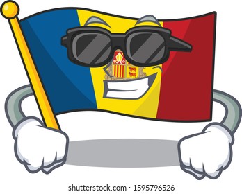 Super cool flag andorra Scroll character with black glasses