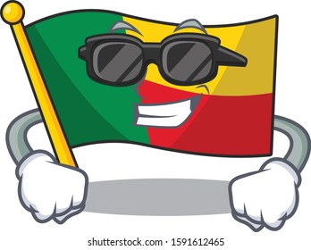 Super cool flag benin Scroll character with black glasses