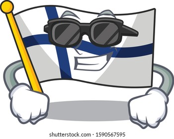 Super cool flag finland character wearing black glasses