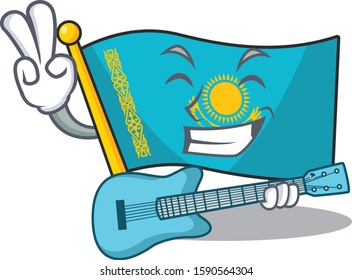 Super cool flag kazakhstan cartoon character performance with guitar