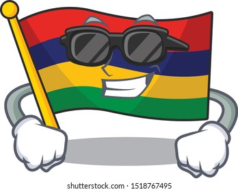 Super cool flag mauritius hoisted above cartoon pole