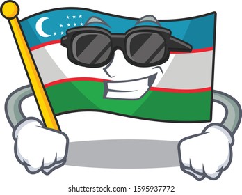 Super cool flag uzbekistan Scroll character with black glasses