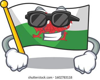 Super cool flag wales Scroll character with black glasses