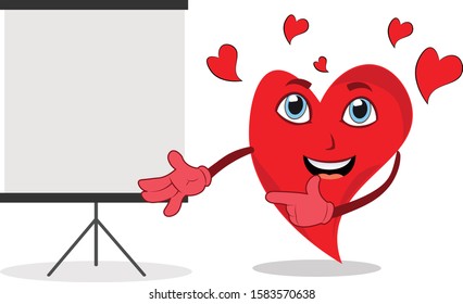super cool funny heart lovely character presenting bank whiteboard
