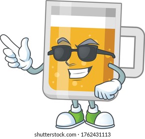 Super cool glass of beer cartoon drawing style wearing black glasses