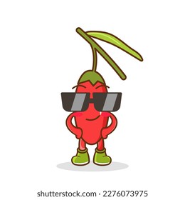 Super cool goji berry cartoon character wear black glasses