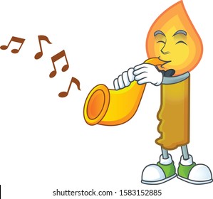 Super cool gold candle cartoon character performance with trumpet