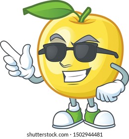 Super cool golden apple fruit cartoon on white background