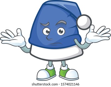 Super Cool Grinning blue christmas hat mascot cartoon style