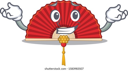 Super Cool Grinning chinese folding fan mascot cartoon style