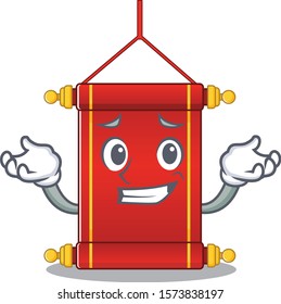 Super Cool Grinning chinese scrolls mascot cartoon style