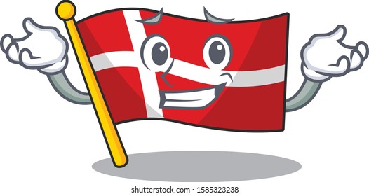 Super Cool Grinning flag denmark mascot cartoon style
